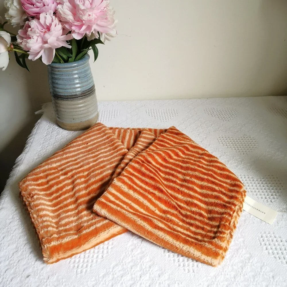 Anthropologie‎ Super Soft Faux Fur Neck Warmer Scarf/Wrap Orange Stripe